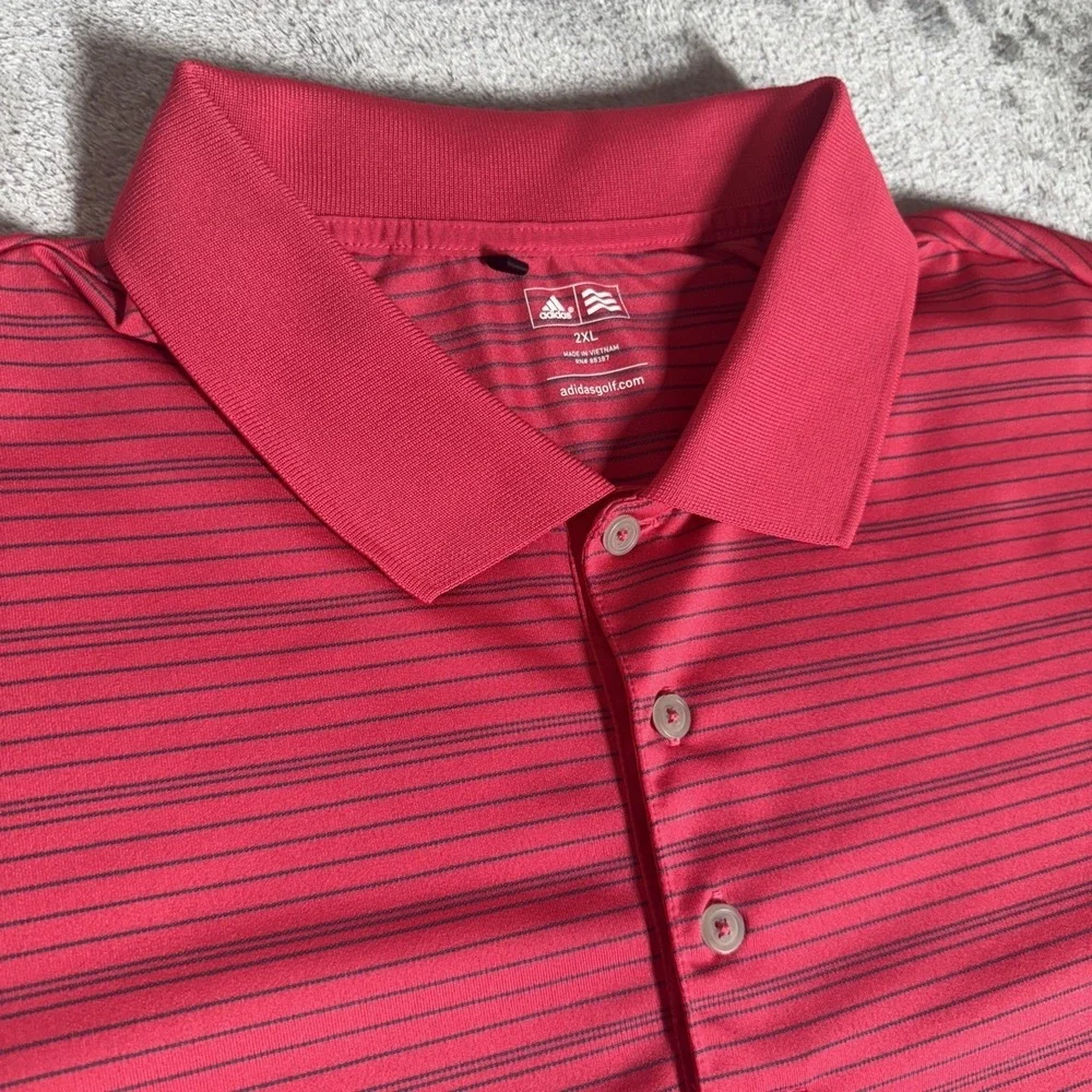 Adidas‎ Red Striped Polo Shirt Golf Short Sleeve Red Size 2XL Performance